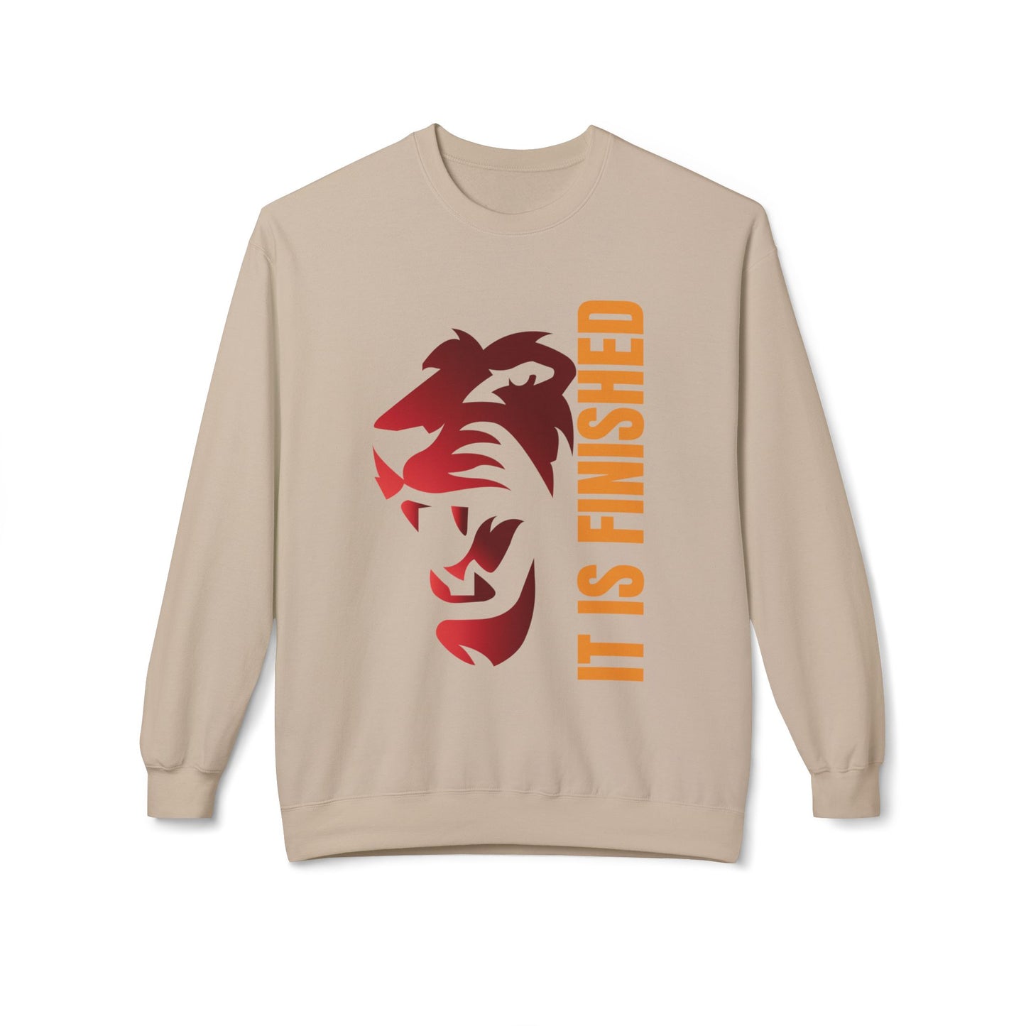 Tiger Face Crewneck Sweatshirt — Bold 'It Is Finished' Vertical Text