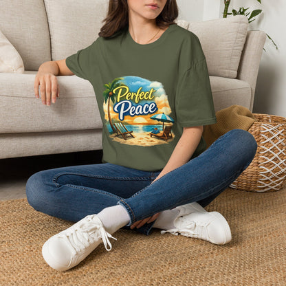 Perfect Peace Beach T-Shirt — Tropical Palm Sunset Graphic Tee