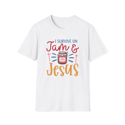 Jam & Jesus T-Shirt — I Survive on Jam & Jesus Christian Faith Tee