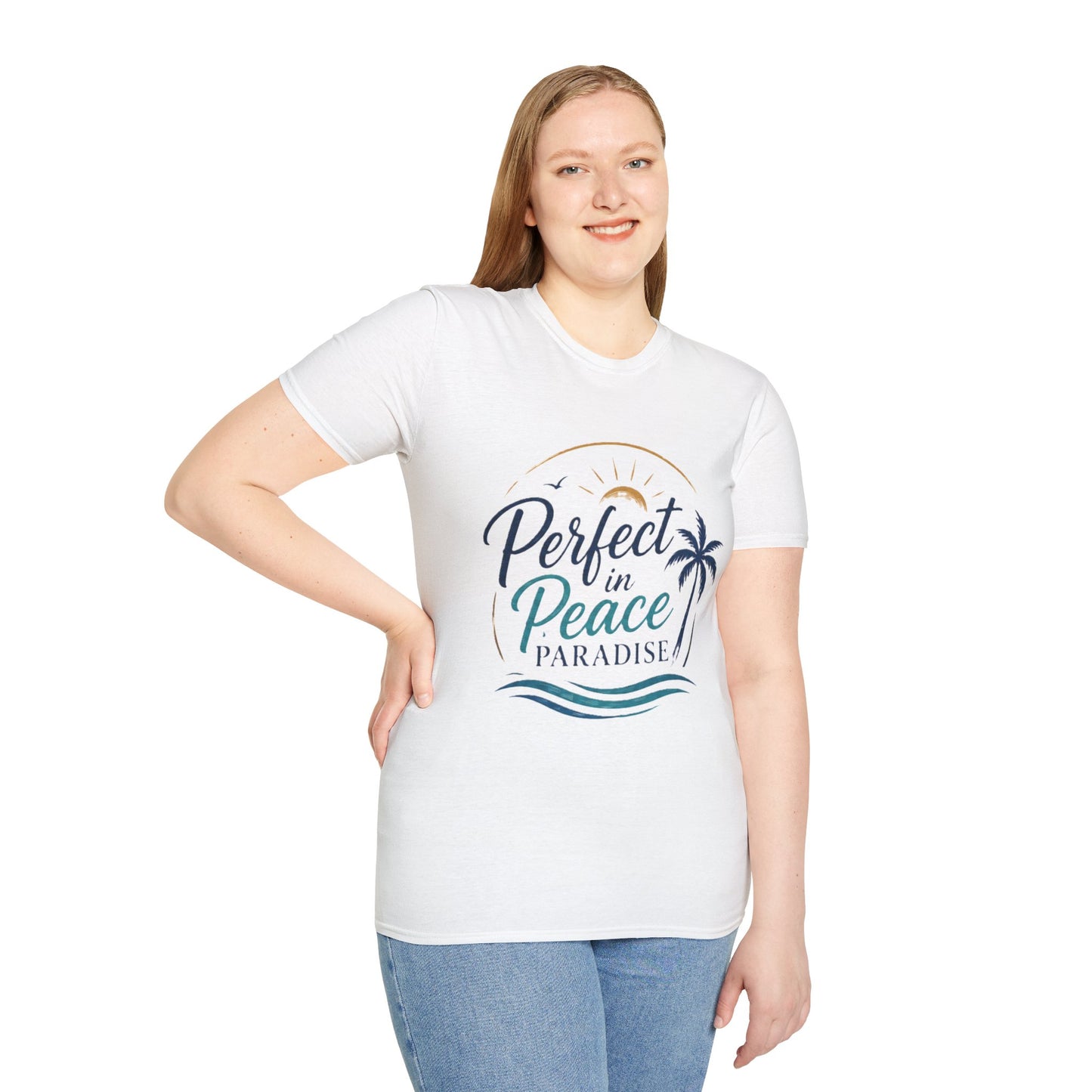 Perfect in Peace Paradise T-Shirt — Beach Palm Sunset Graphic Tee