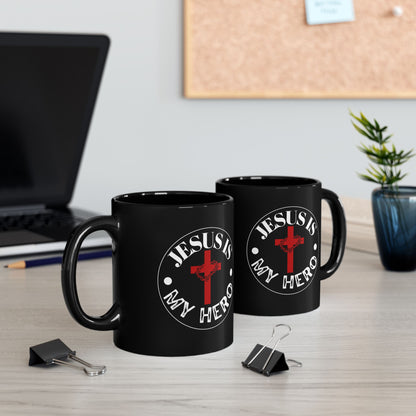 'Jesus is My Hero'-Inspirational Christian Mug -  | 11oz & 15oz Black Coffee Cup