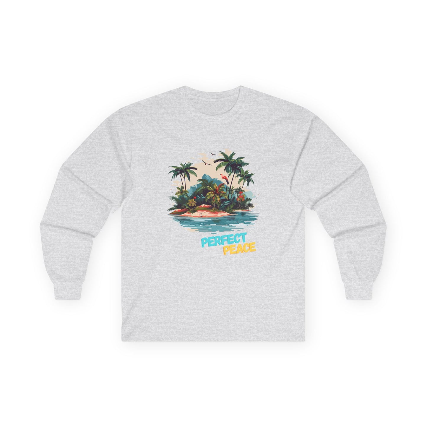 Long Sleeve Tee — Tropical Island 'Perfect Peace' Graphic