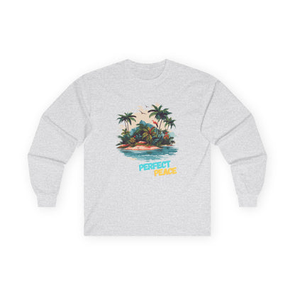 Long Sleeve Tee — Tropical Island 'Perfect Peace' Graphic