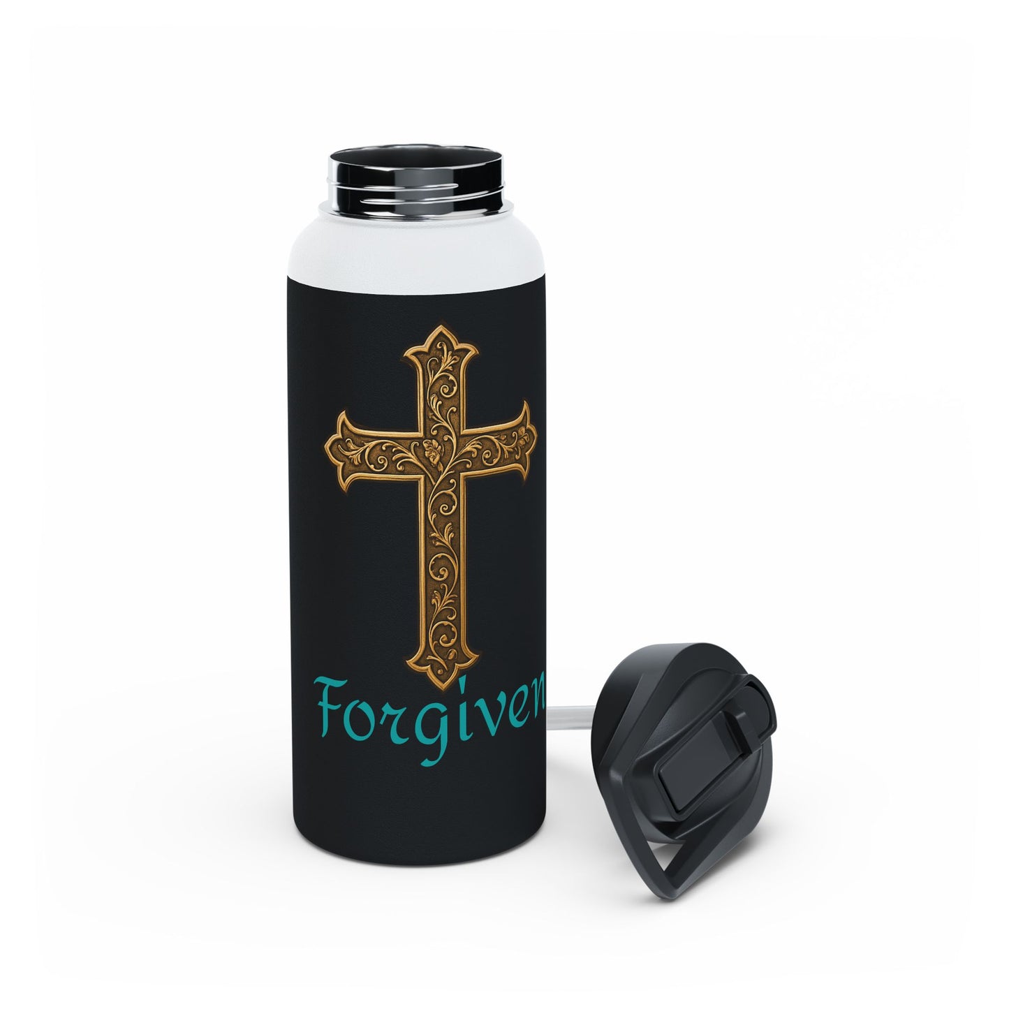 Forgiven Cross Stainless Steel Water Bottle — Inspirational Christian Drinkware