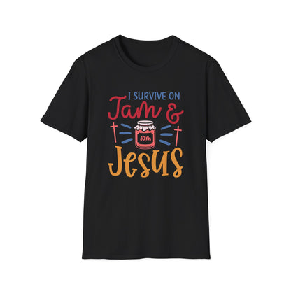 Jam & Jesus T-Shirt — I Survive on Jam & Jesus Christian Faith Tee