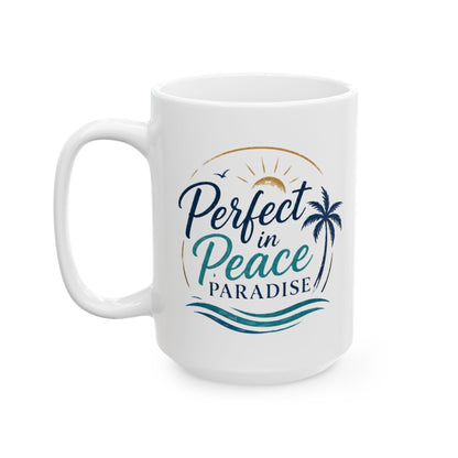 Palm Paradise Ceramic Mug - "Peace, Love, Paradise" Beach Coffee Cup (11oz/15oz)