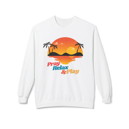 Pray Relax & Play Crewneck Sweatshirt — Retro Tropical Sunset
