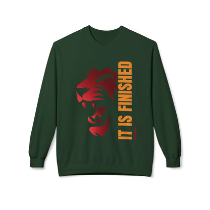 Tiger Face Crewneck Sweatshirt — Bold 'It Is Finished' Vertical Text