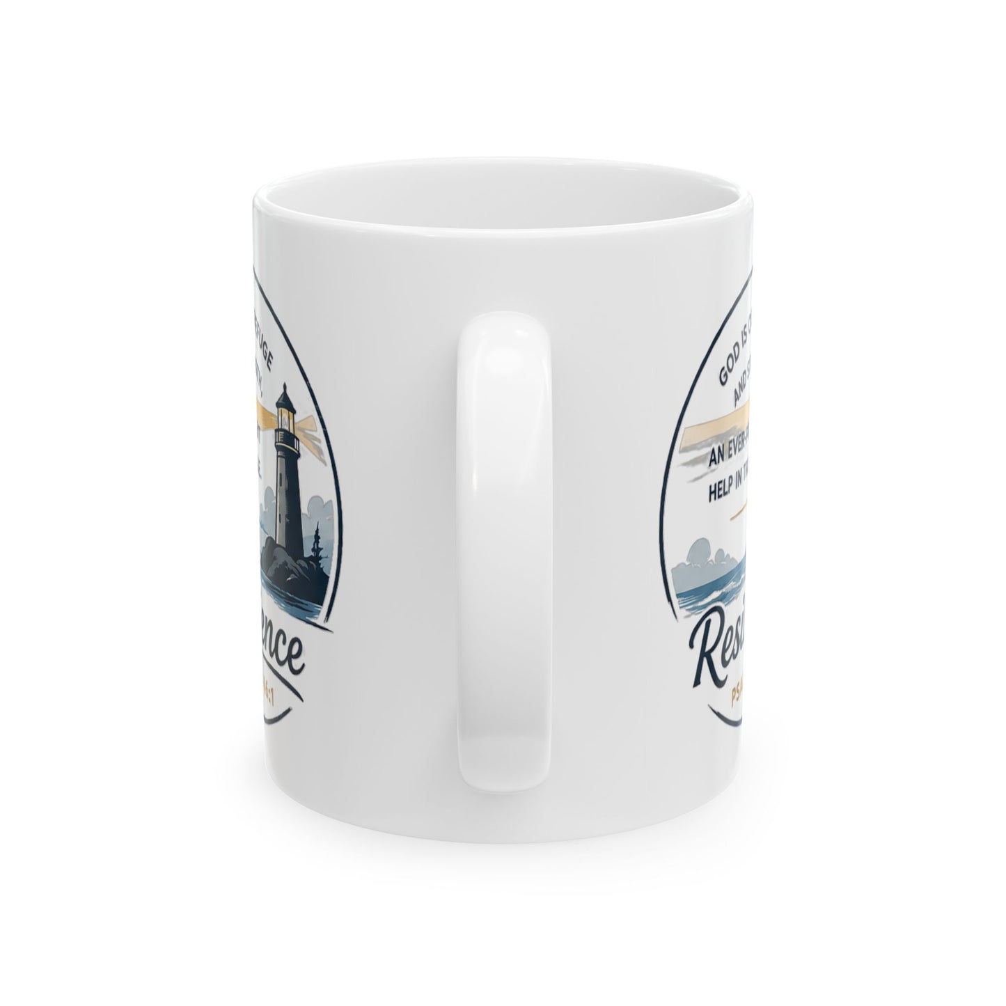 Resilience Lighthouse Ceramic Mug (11oz/15oz) — Inspirational Coastal Coffee Cup