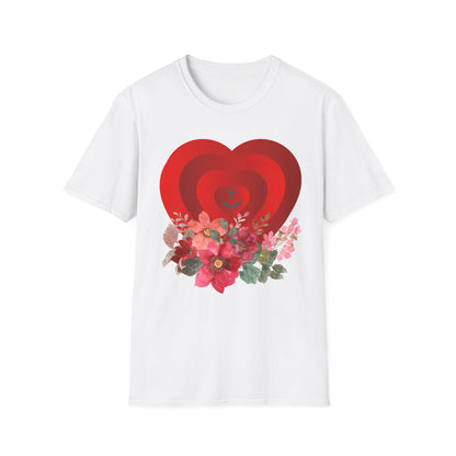 Romantic Floral Heart Unisex Softstyle T-Shirt