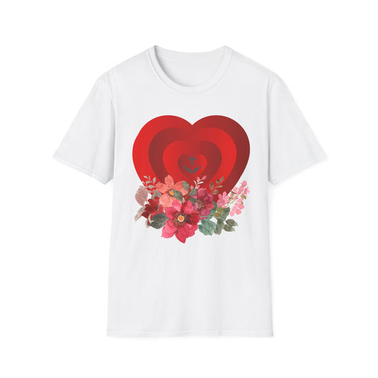 Romantic Floral Heart Unisex Softstyle T-Shirt
