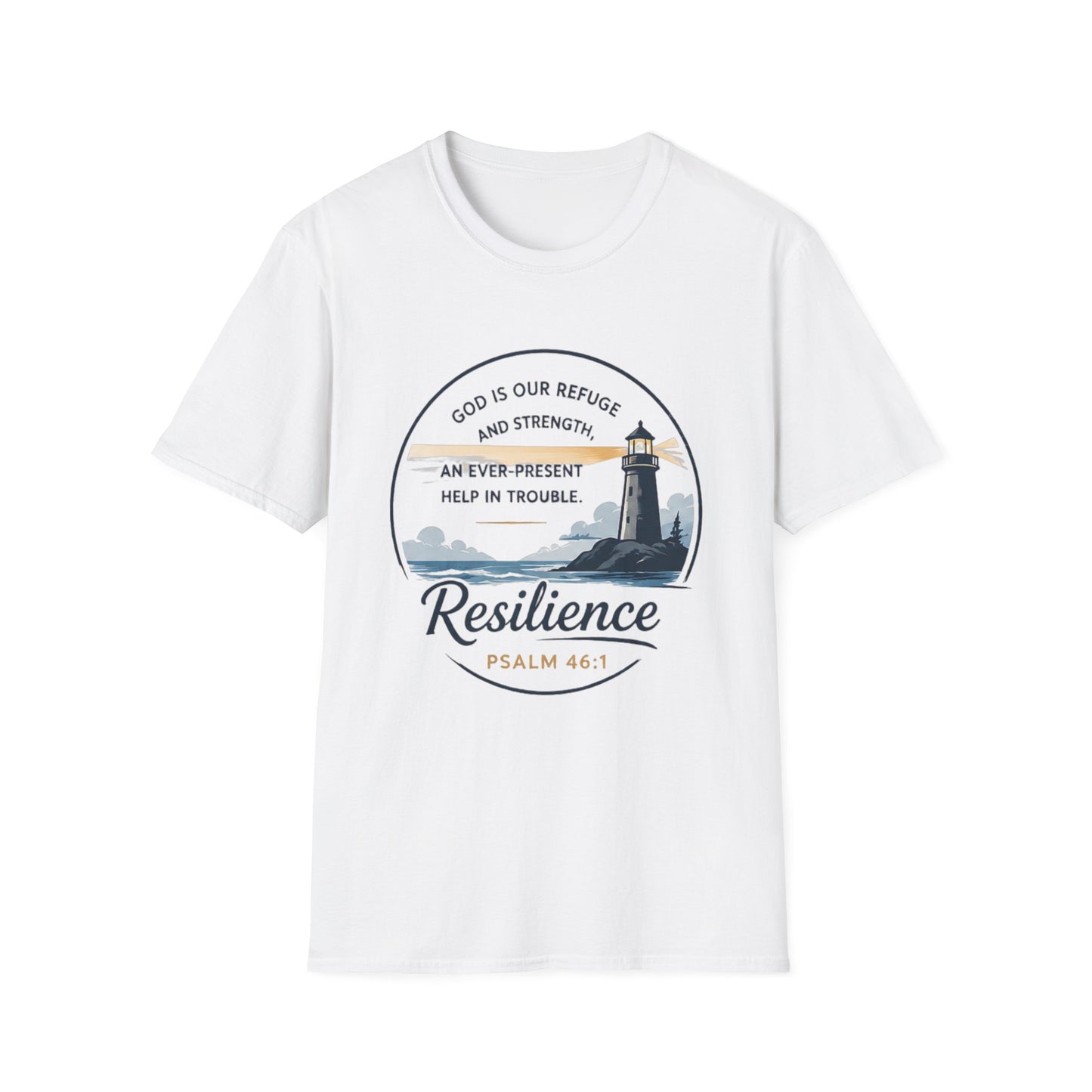 Resilience Lighthouse T-Shirt — Psalm 46:1 Inspirational Christian Tee