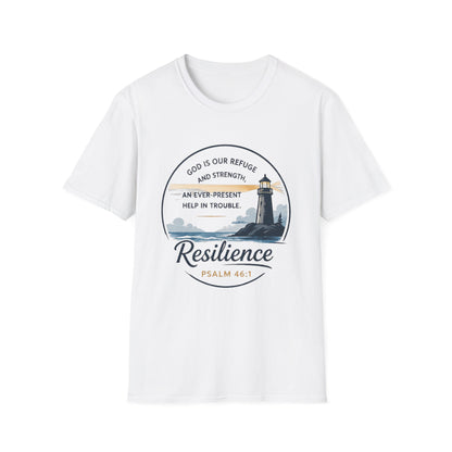 Resilience Lighthouse T-Shirt — Psalm 46:1 Inspirational Christian Tee