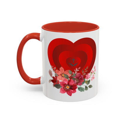 Floral Heart Accent Coffee Mug - Perfect Gift for Valentine's Day & Anniversaries