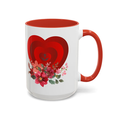 Floral Heart Accent Coffee Mug - Perfect Gift for Valentine's Day & Anniversaries