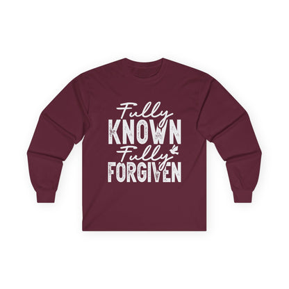 Fully Known Fully Forgiven Long Sleeve Tee - Unisex Cotton Shirt for Faith & Comfort