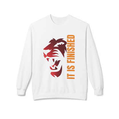 Tiger Face Crewneck Sweatshirt — Bold 'It Is Finished' Vertical Text