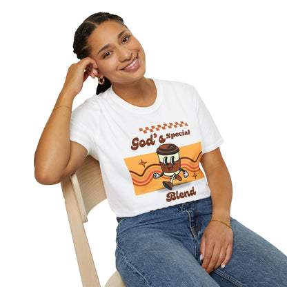 God's Special Blend Unisex Softstyle T-Shirt, Retro Coffee Tee, Fun Gift for Baristas, Casual Wear, Ideal for Birthdays
