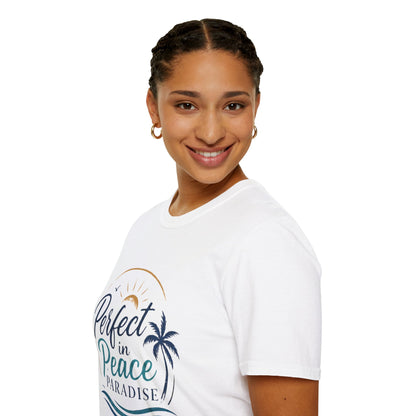 Perfect in Peace Paradise T-Shirt — Beach Palm Sunset Graphic Tee