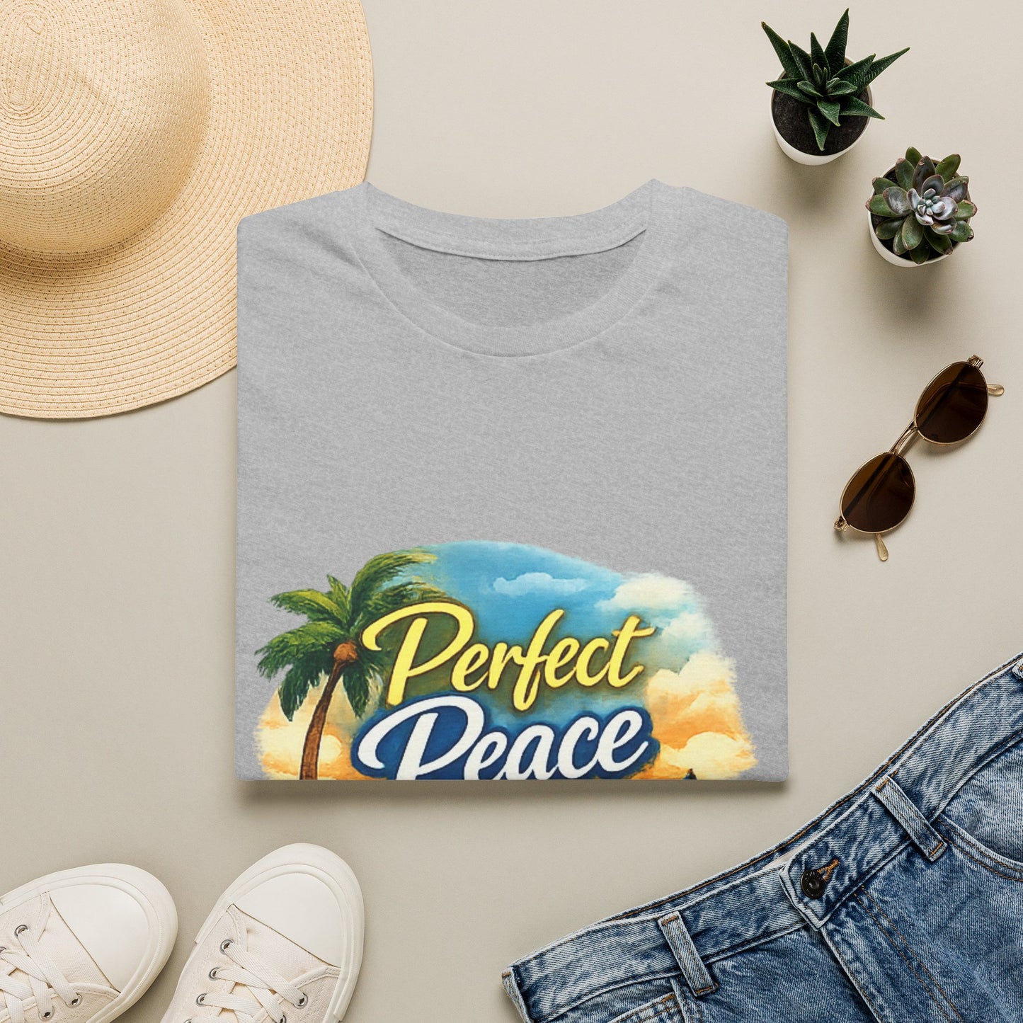 Perfect Peace Beach T-Shirt — Tropical Palm Sunset Graphic Tee