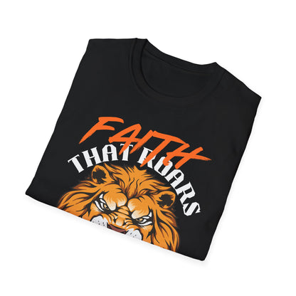 Faith That Roars Unisex Softstyle T-Shirt - Bold Lion Design for Inspiration
