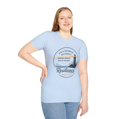 Resilience Lighthouse T-Shirt — Psalm 46:1 Inspirational Christian Tee