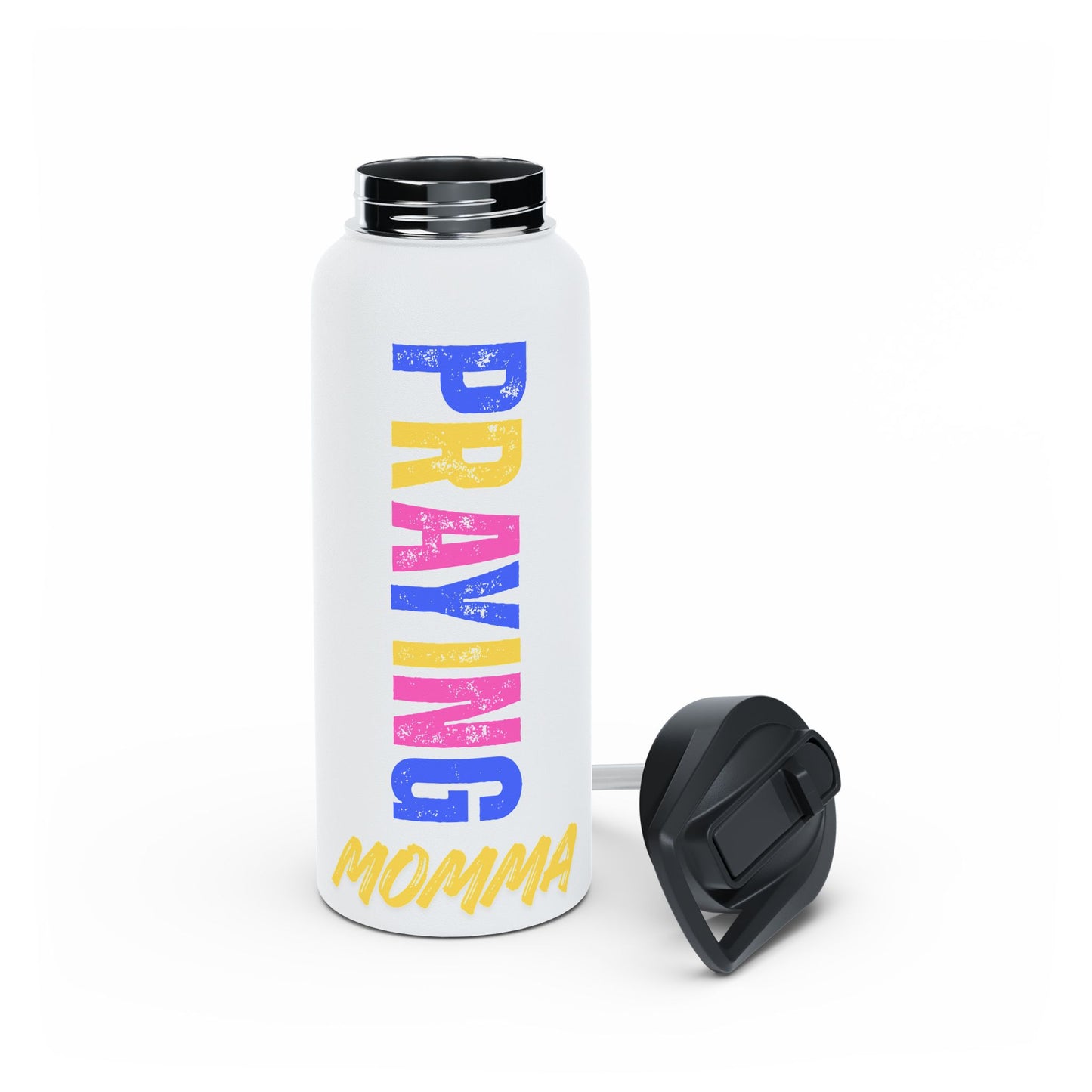 Praying Momma Stainless Steel Water Bottle – Colorful Vertical Faith Design