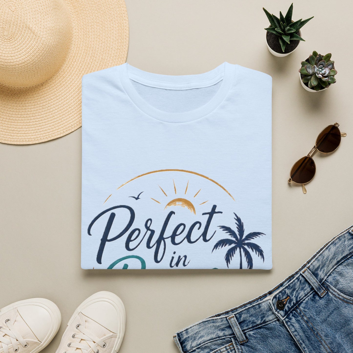 Perfect in Peace Paradise T-Shirt — Beach Palm Sunset Graphic Tee