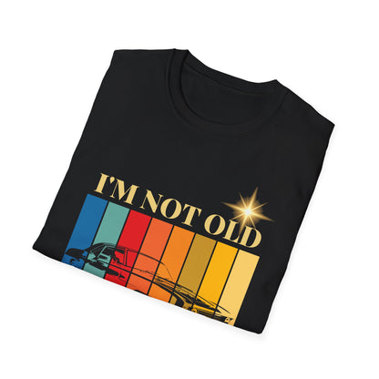 Vintage Muscle Car T‑Shirt — "I’m Not Old, God Made Me A Classic" Retro Stripes