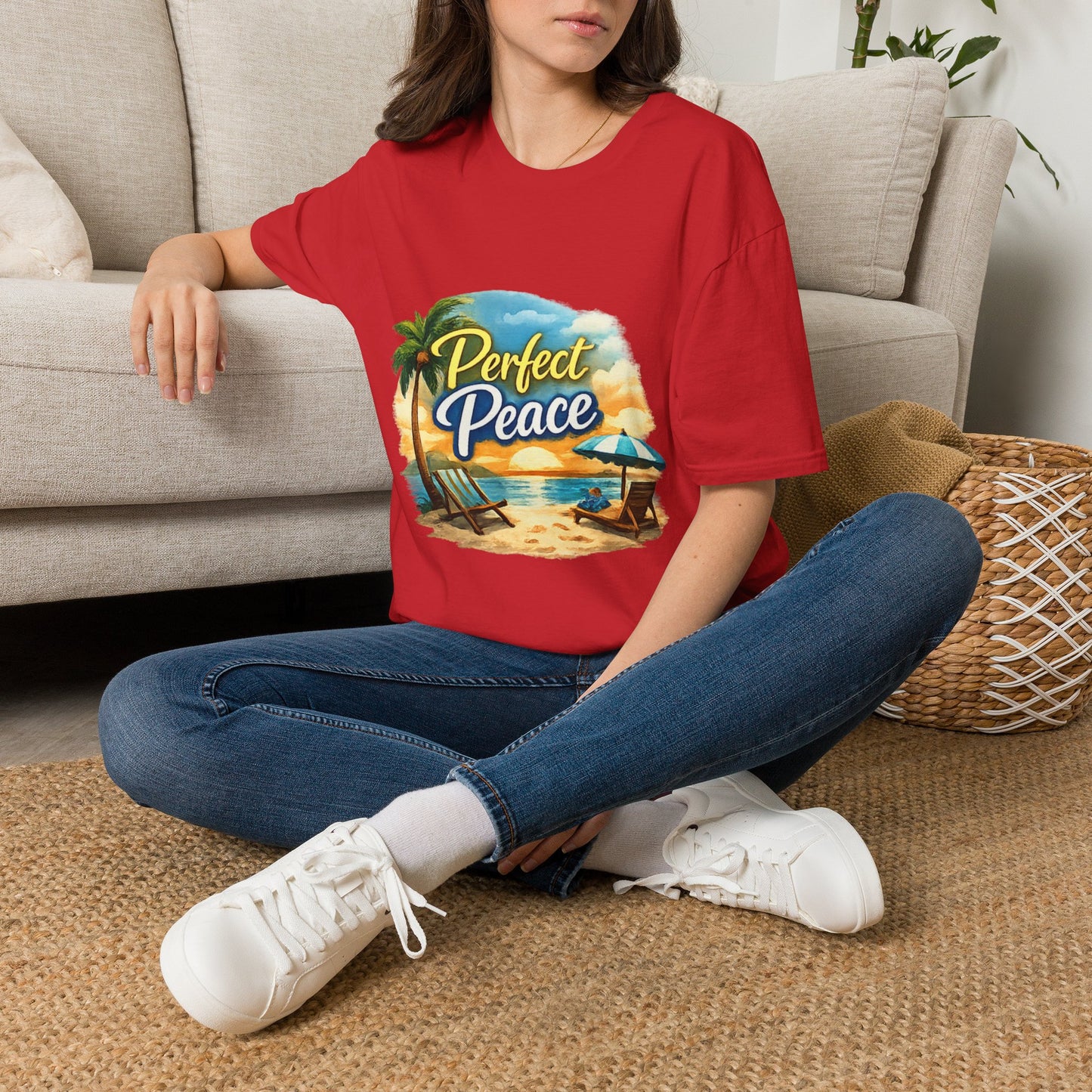 Perfect Peace Beach T-Shirt — Tropical Palm Sunset Graphic Tee
