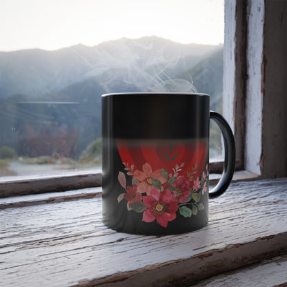 Color-Changing 11oz Mug — Red Heart & Floral Reveal