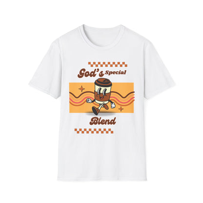 God's Special Blend Unisex Softstyle T-Shirt, Retro Coffee Tee, Fun Gift for Baristas, Casual Wear, Ideal for Birthdays
