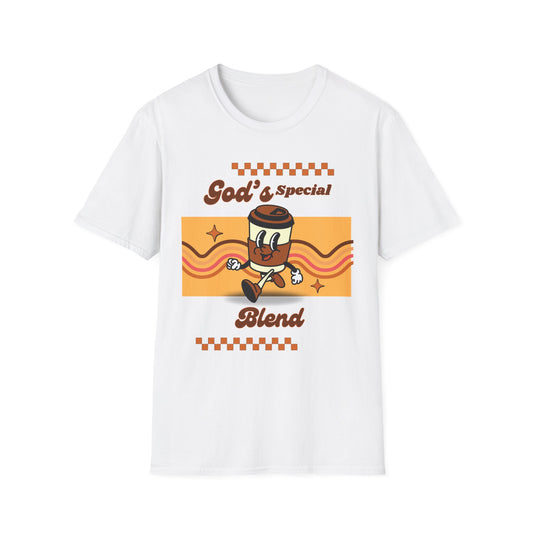 God's Special Blend Unisex Softstyle T-Shirt, Retro Coffee Tee, Fun Gift for Baristas, Casual Wear, Ideal for Birthdays