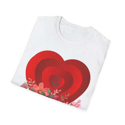 Romantic Floral Heart Unisex Softstyle T-Shirt