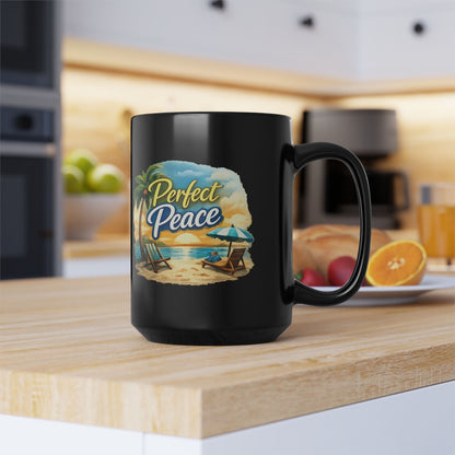 Perfect Peace Beach Mug — Black Ceramic Coffee Cup (11oz/15oz)