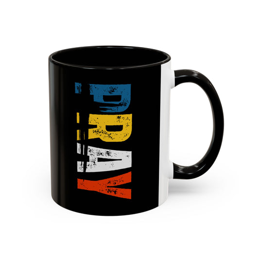 PRAY Colorful Mug — Vertical 'PRAY' Color-Block Ceramic Coffee Cup (11oz)