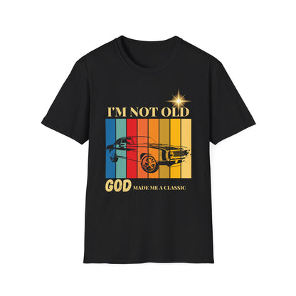 Vintage Muscle Car T‑Shirt — "I’m Not Old, God Made Me A Classic" Retro Stripes
