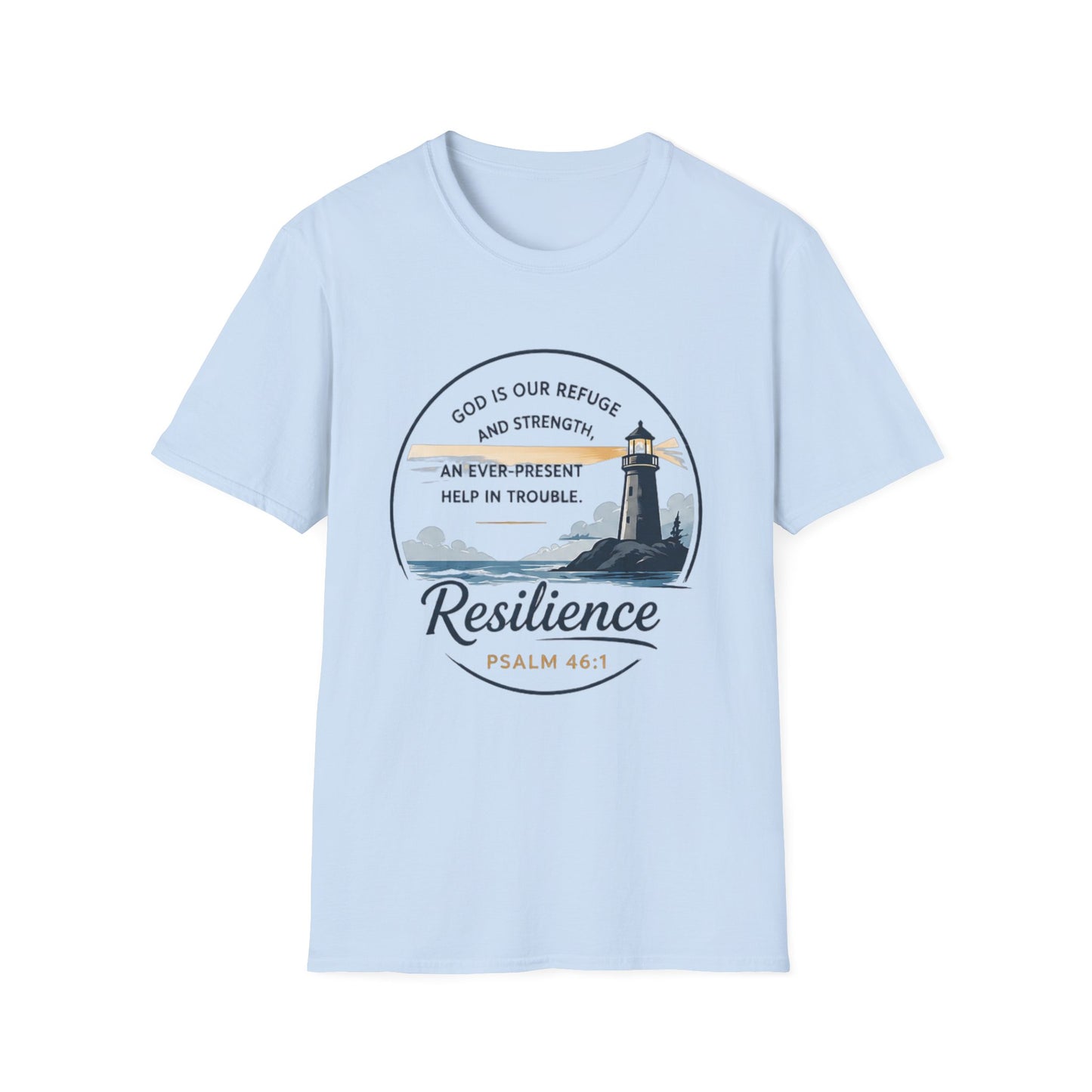 Resilience Lighthouse T-Shirt — Psalm 46:1 Inspirational Christian Tee