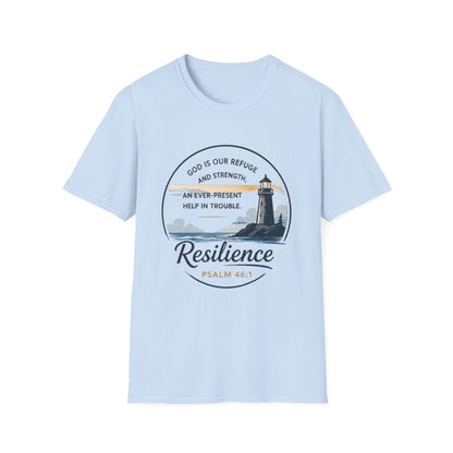 Resilience Lighthouse T-Shirt — Psalm 46:1 Inspirational Christian Tee