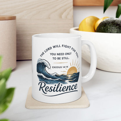 Resilience Ocean Ceramic Mug — Inspirational Sunrise & Wave 11oz/15oz
