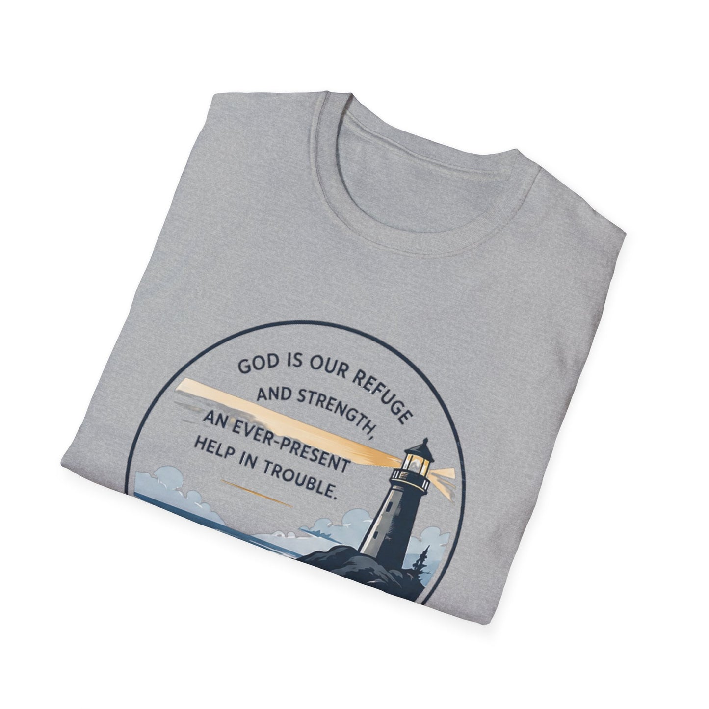 Resilience Lighthouse T-Shirt — Psalm 46:1 Inspirational Christian Tee