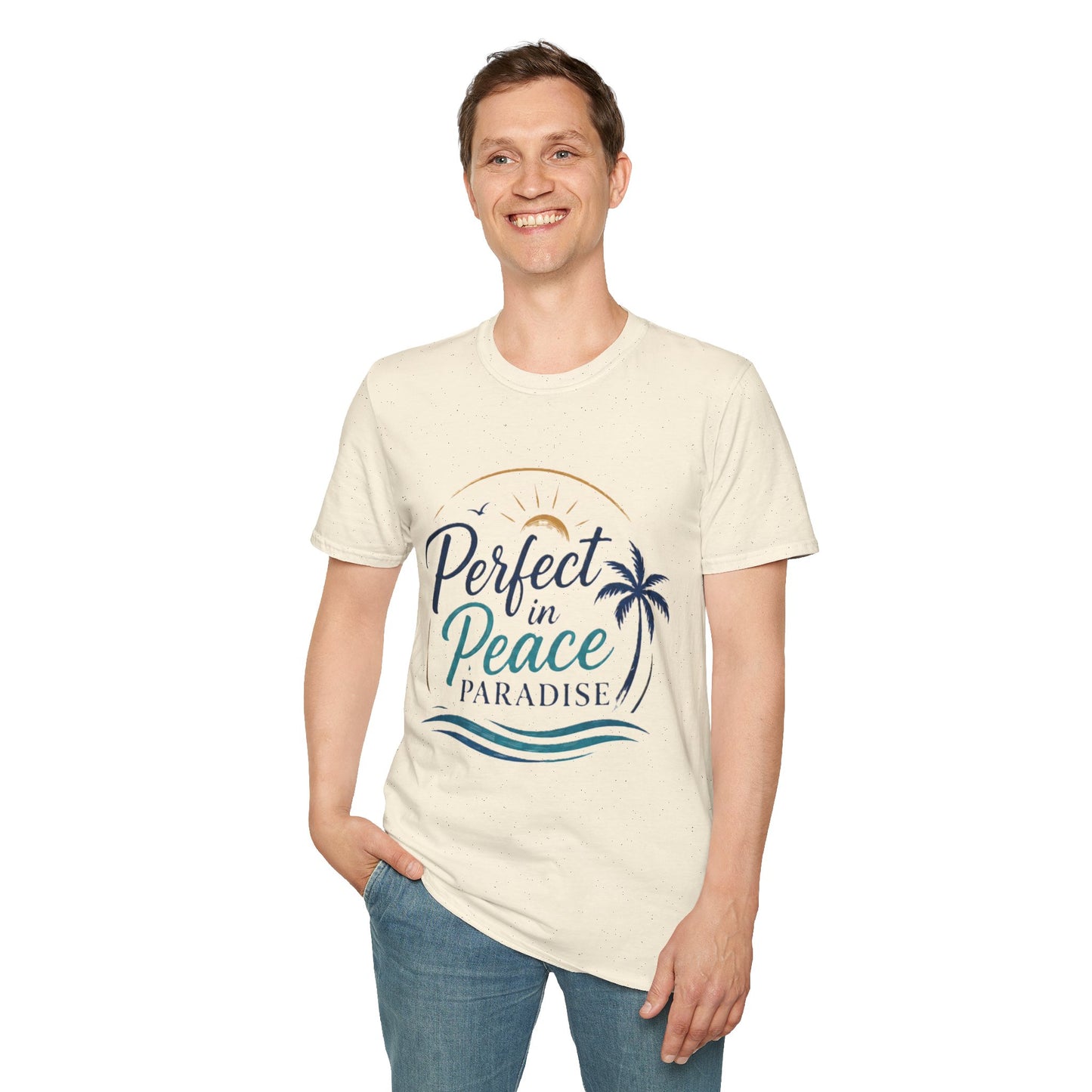 Perfect in Peace Paradise T-Shirt — Beach Palm Sunset Graphic Tee