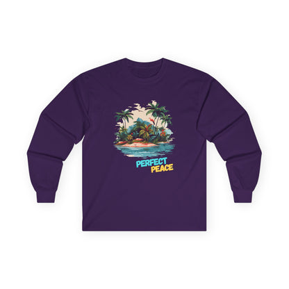 Long Sleeve Tee — Tropical Island 'Perfect Peace' Graphic