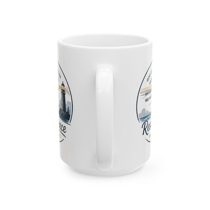 Resilience Lighthouse Ceramic Mug (11oz/15oz) — Inspirational Coastal Coffee Cup