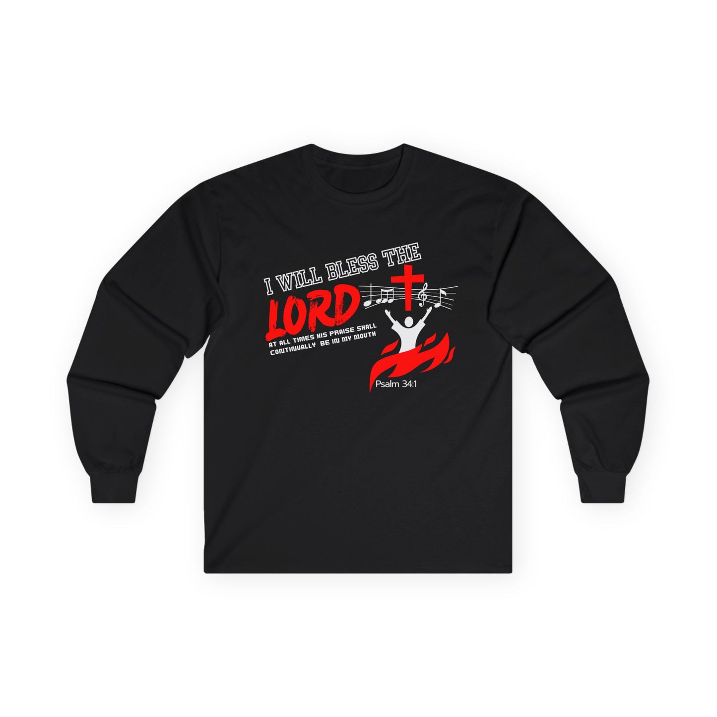 Faith-Inspired Long Sleeve Tee - I Will Bless the Lord - Psalm 34:1