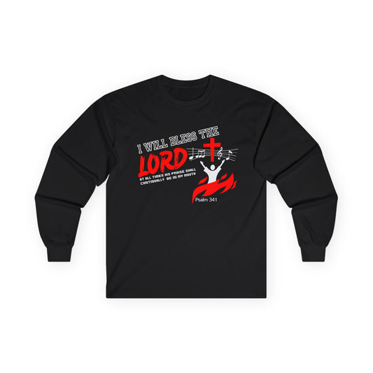 Faith-Inspired Long Sleeve Tee - I Will Bless the Lord - Psalm 34:1