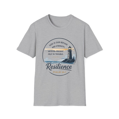 Resilience Lighthouse T-Shirt — Psalm 46:1 Inspirational Christian Tee