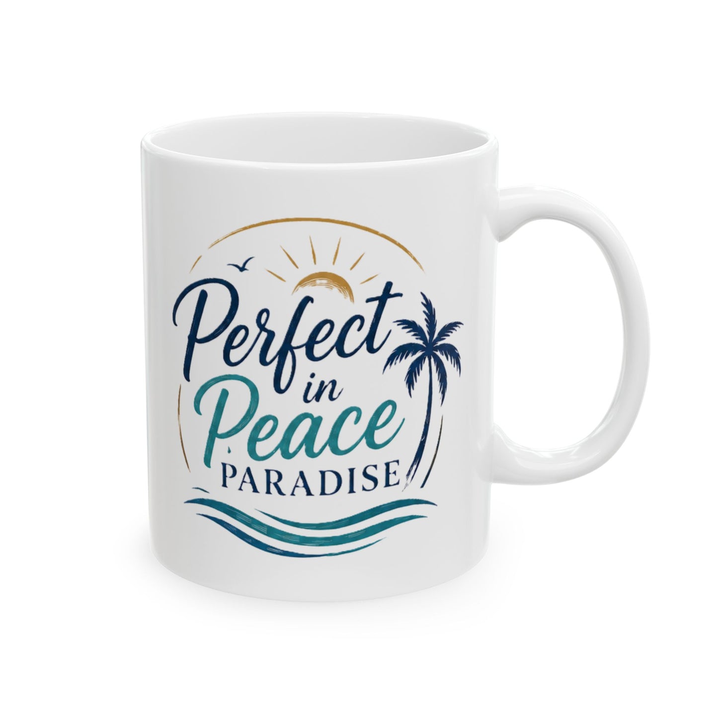 Palm Paradise Ceramic Mug - "Peace, Love, Paradise" Beach Coffee Cup (11oz/15oz)