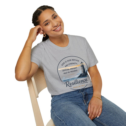 Resilience Lighthouse T-Shirt — Psalm 46:1 Inspirational Christian Tee