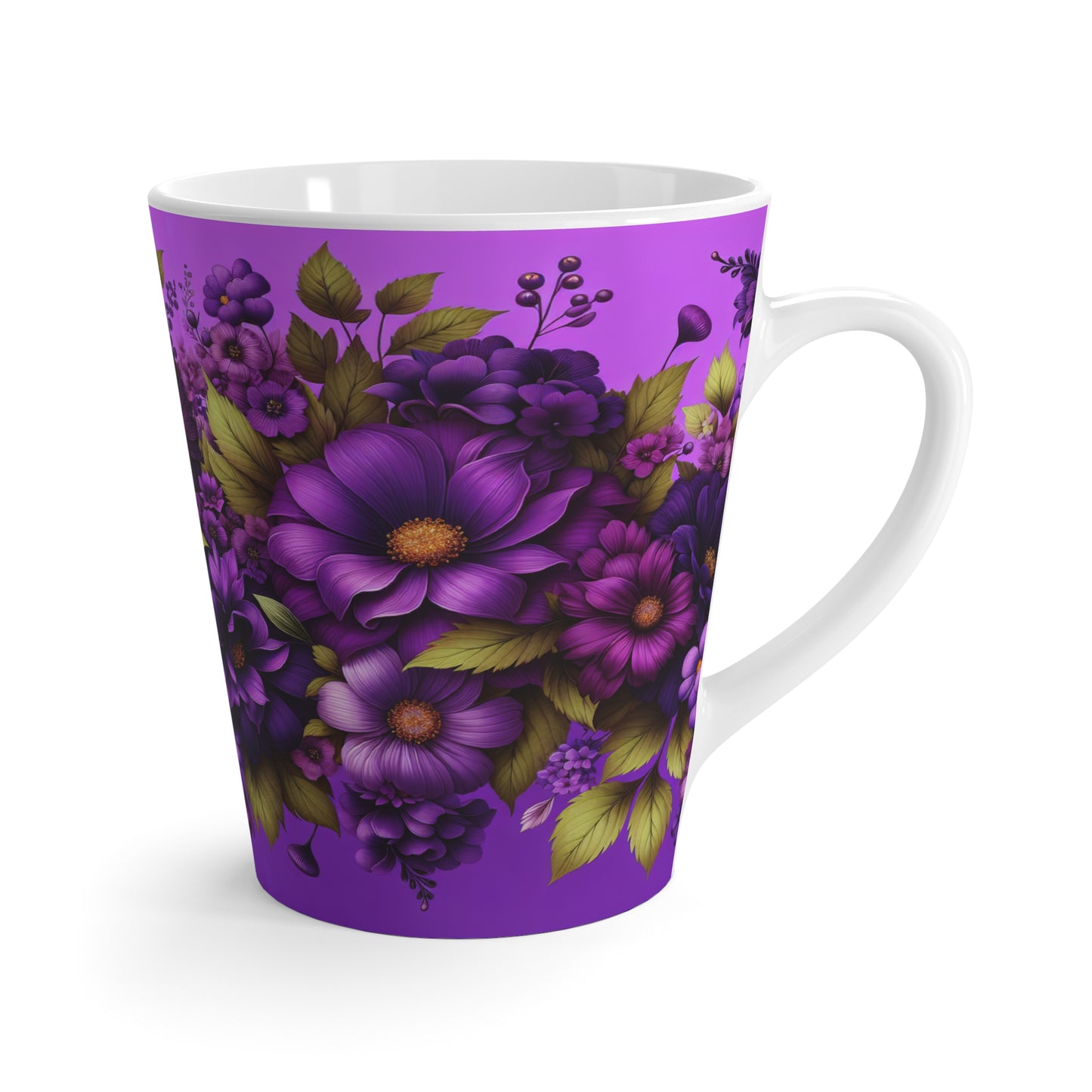 Purple Floral Latte Mug — Violet Bouquet Coffee Cup
